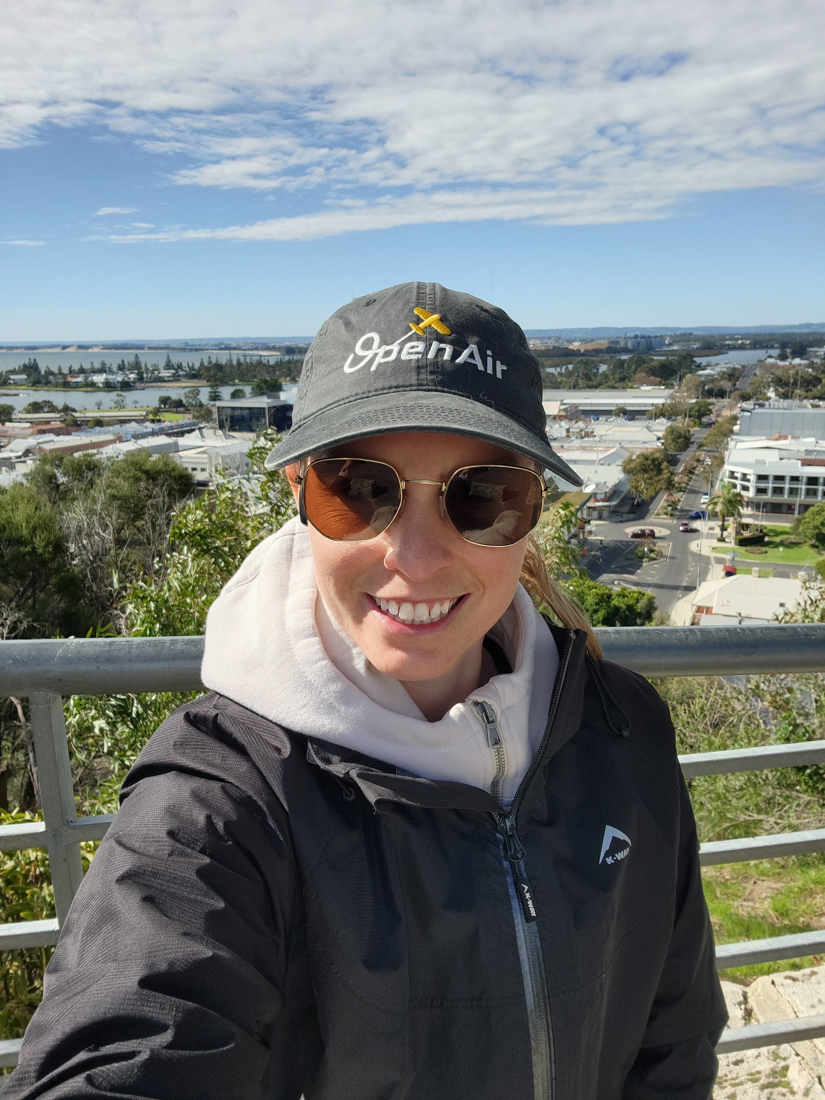 Bunbury Lookout called Boulters Look Out with Hayley wearing and 'Open Air' Adventure Flights Cap