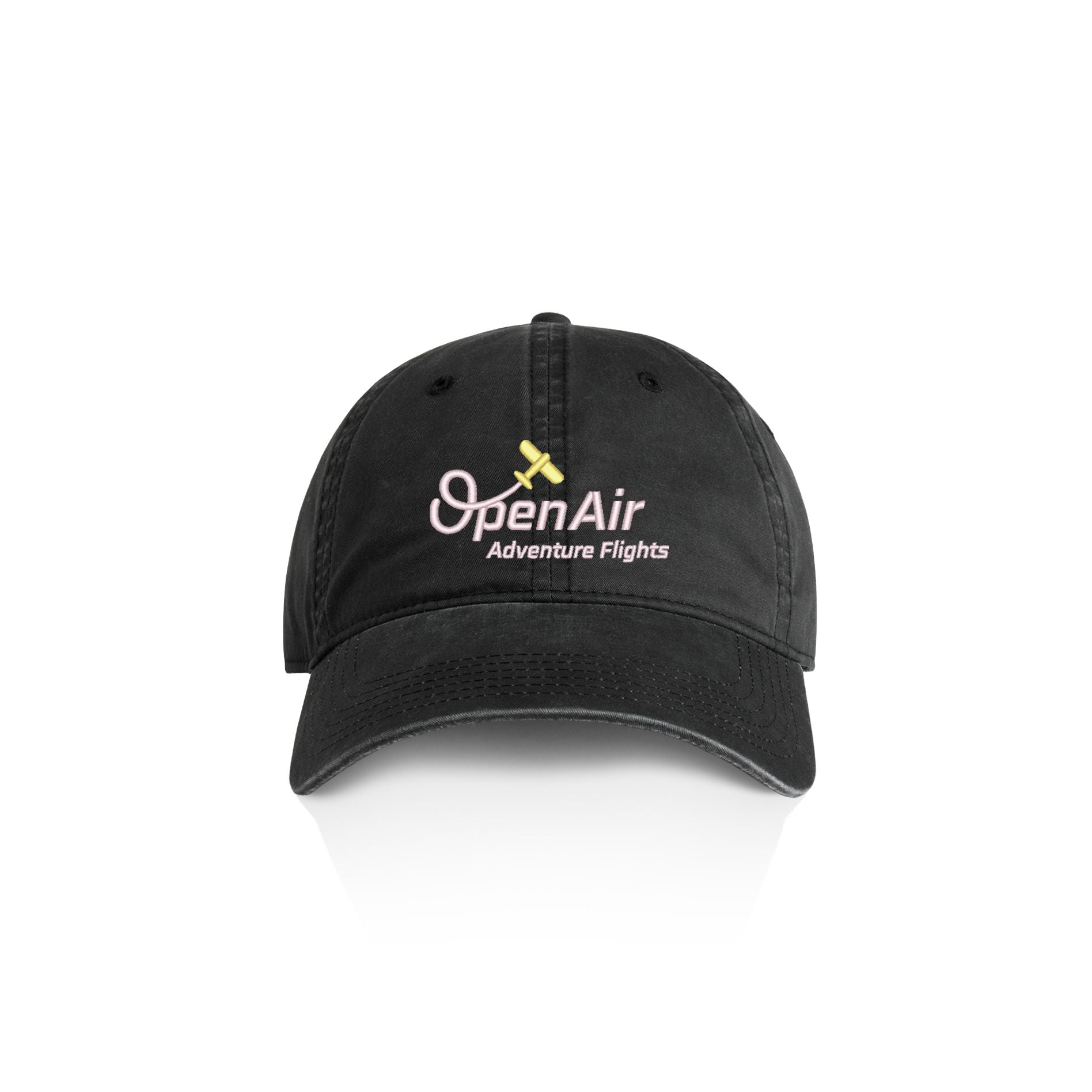 Black cap with 'OpenAir Adventure Flights' logo on a white background