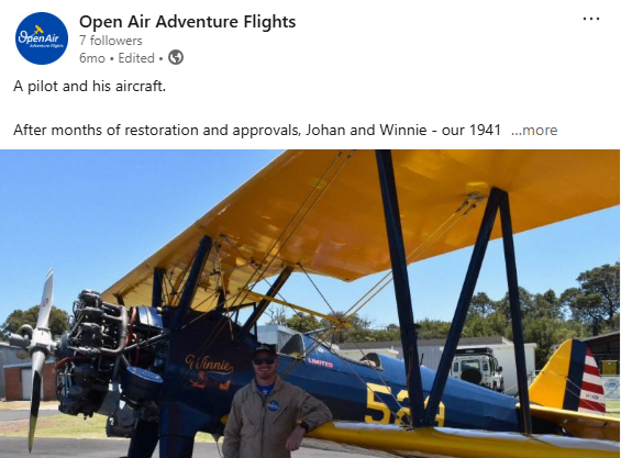 Open Air Adventure Flights LinkedIn post
