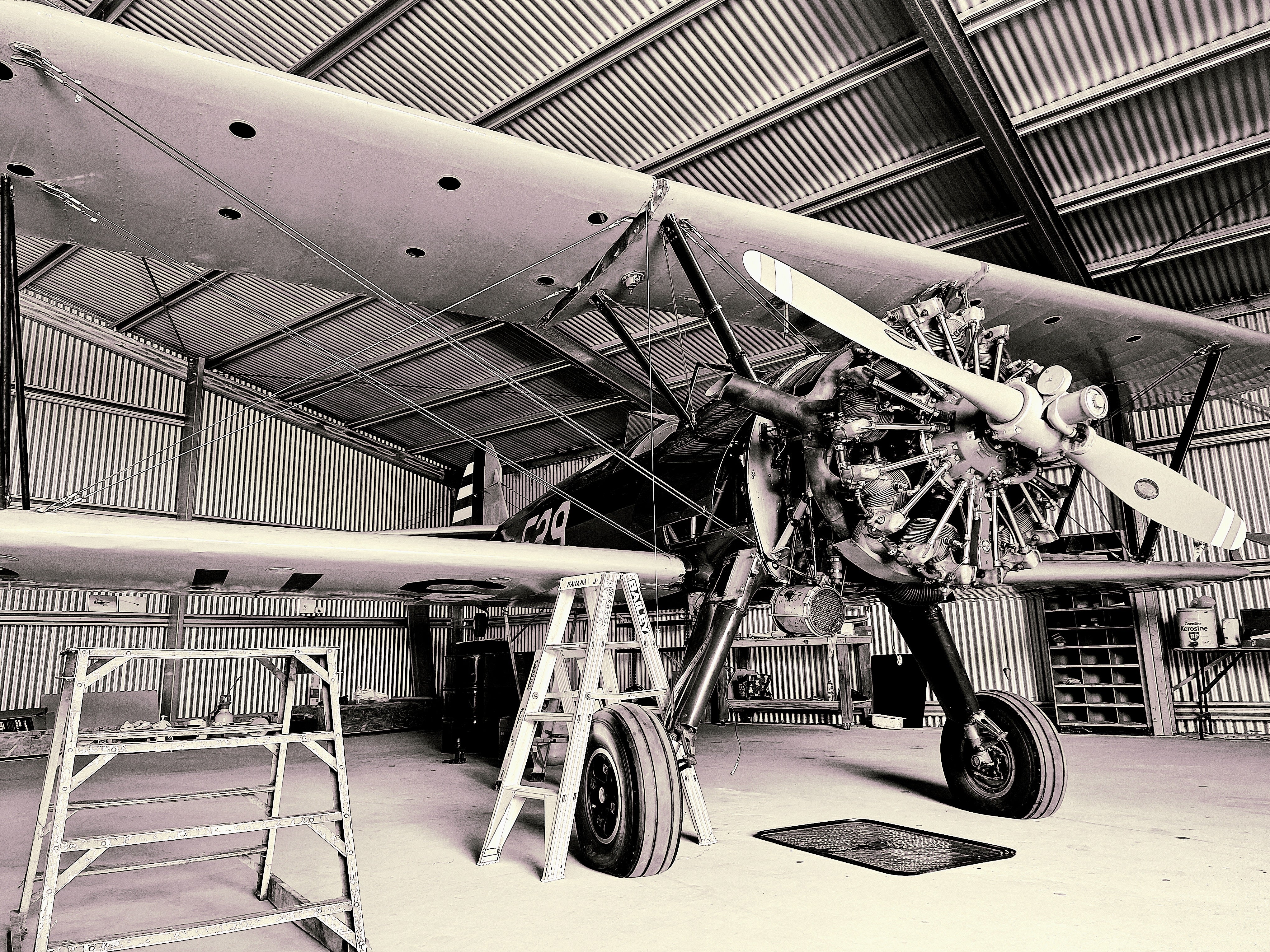 Winnie the Boeing Stearman Bi-plane in Hanger at Bunbury Western Australia Airport