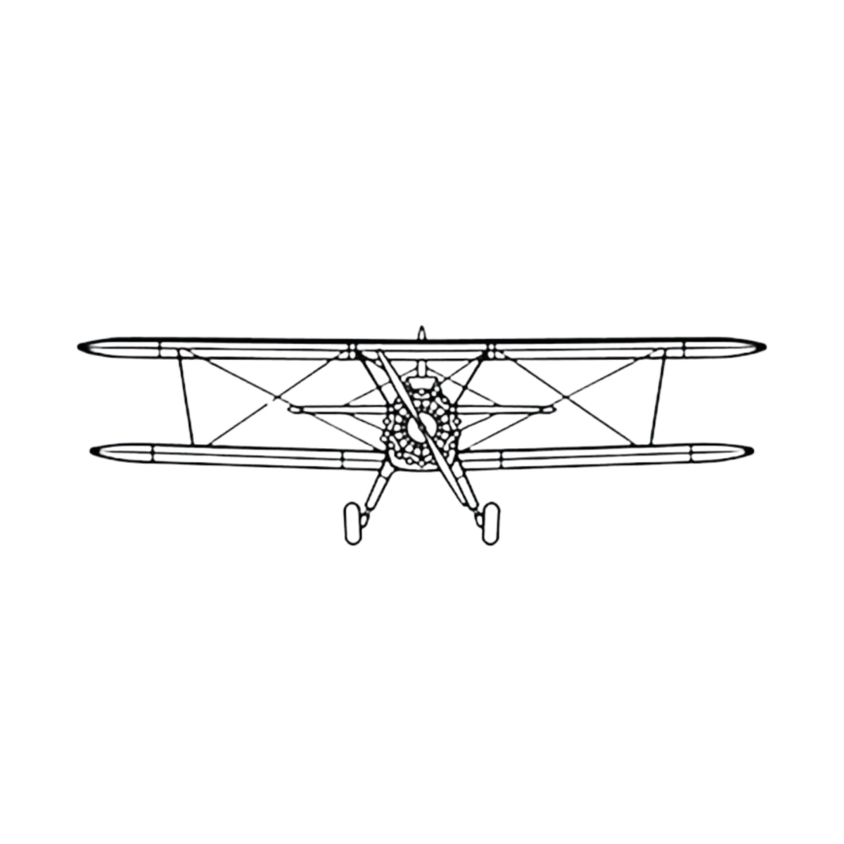Boeing Stearman metal silhouette wall art featuring the vintage biplane from the front view.