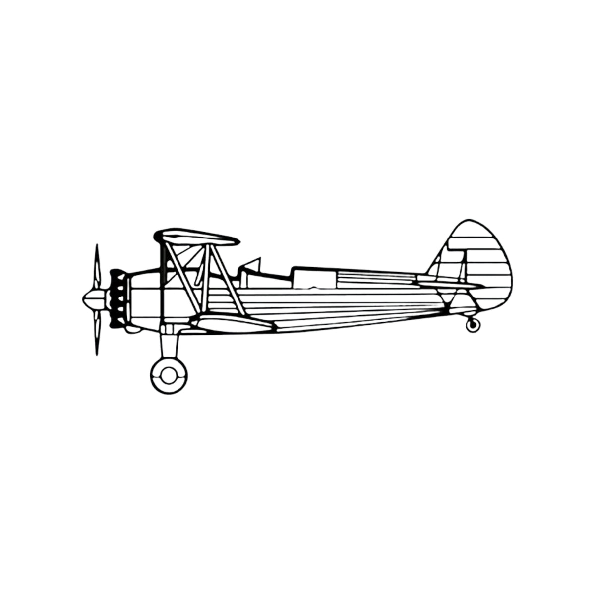 Boeing Stearman metal silhouette wall art featuring the vintage biplane from the side view.